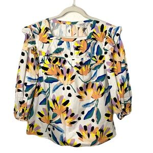CROSBY by Mollie Burch Multicolor Floral Long Sleeve Ruffle Feminine Artsy Top